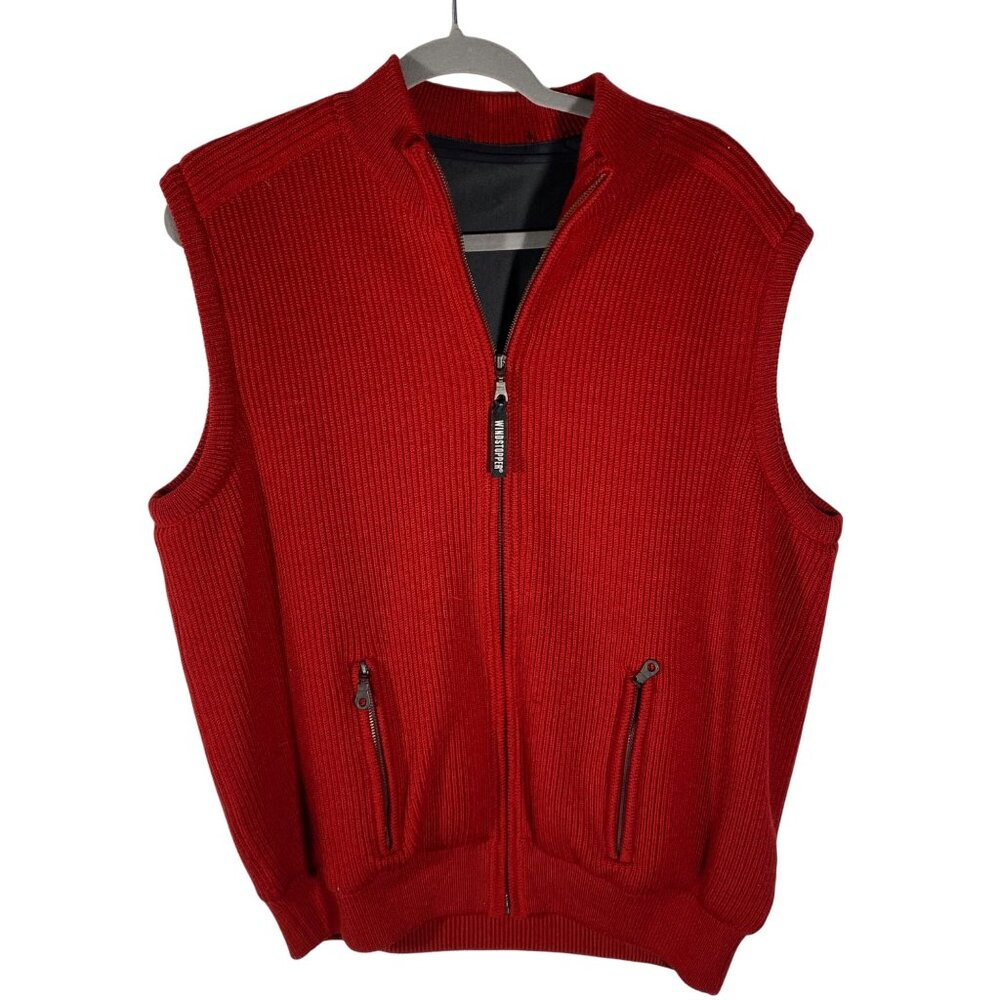 Mens Red Windstopper Vest With Zip Pockets heavy ribbed knit chunky camping hunt